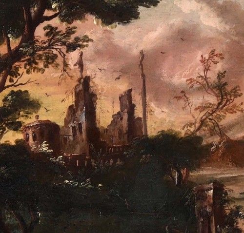 Louis XIV - Fantastic landscape at sunset  - Venetian school of the 18th century